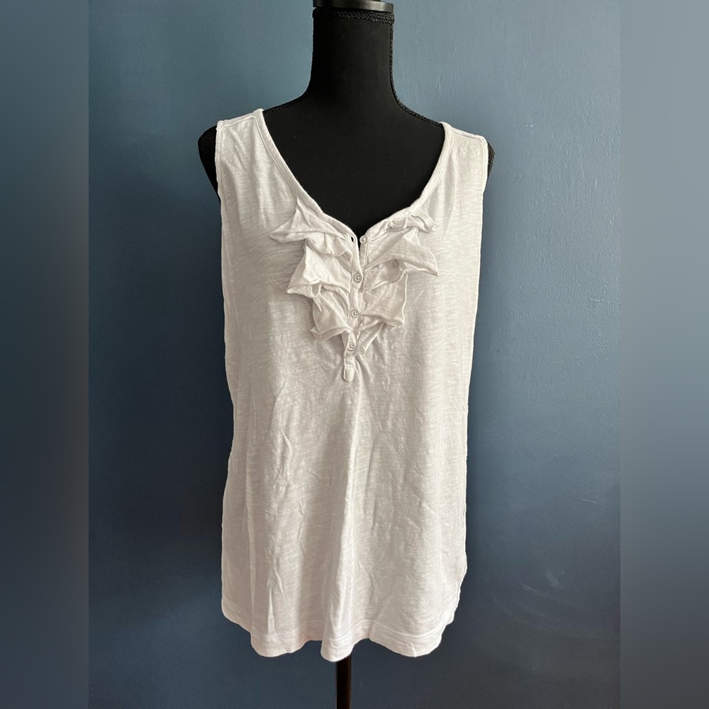 Eddie Bauer white ruffled tank top, L